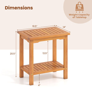 2-Tier Outdoor Acacia Wood Side Table with Slatted Tabletop and Storage Shelf view 5