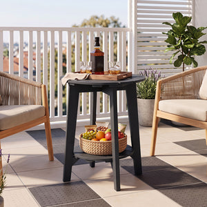 2-Tier Outdoor Eucalyptus Wood Side Table with Slatted Tabletop and Storage Shelf for Backyard-Black view 3