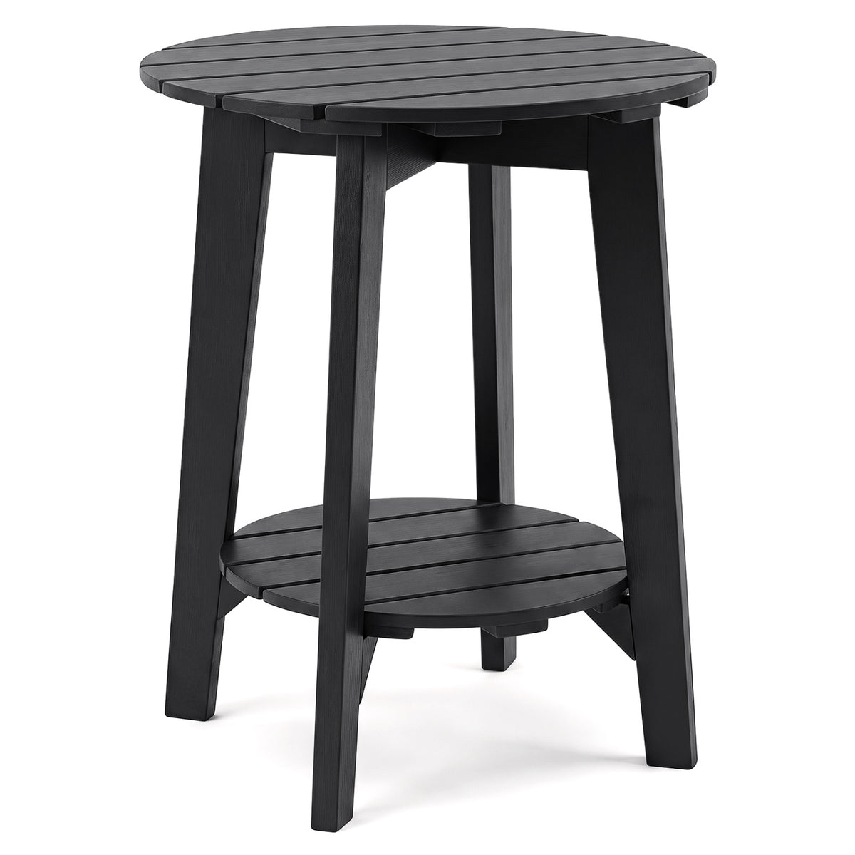 2-Tier Outdoor Eucalyptus Wood Side Table with Slatted Tabletop and Storage Shelf for Backyard-Black view 4