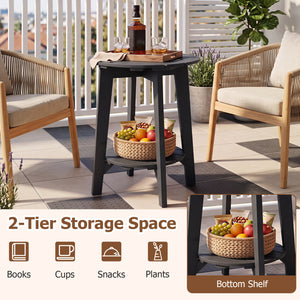 2-Tier Outdoor Eucalyptus Wood Side Table with Slatted Tabletop and Storage Shelf for Backyard-Black view 7