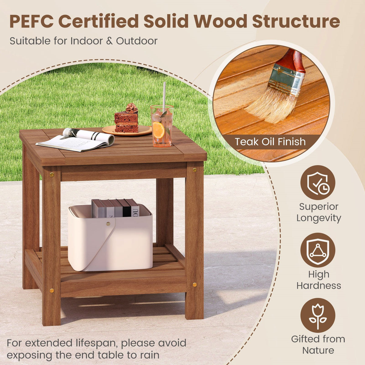 2-Tier Outdoor Side Table with Storage Shelf for Patio view 6