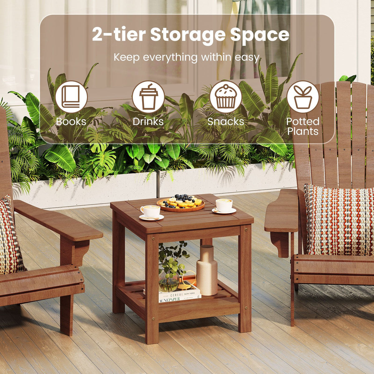 2-Tier Outdoor Side Table with Storage Shelf for Patio view 8