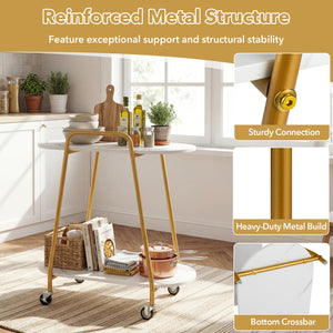 2-Tier Rolling End Table with Faux Marble Surfaces for Small Spaces-White view 7