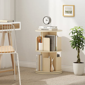 2-Tier Rotating Bookshelf with Dividers and Anti-falling Baffles-Natural view 3