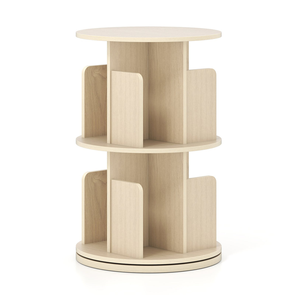 2-Tier Rotating Bookshelf with Dividers and Anti-falling Baffles-Natural view 4