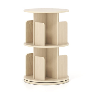 2-Tier Rotating Bookshelf with Dividers and Anti-falling Baffles-Natural view 4