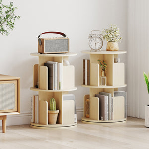 2-Tier Rotating Bookshelf with Dividers and Anti-falling Baffles-Natural view 6