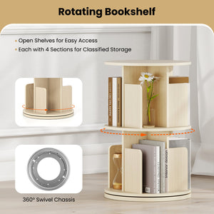 2-Tier Rotating Bookshelf with Dividers and Anti-falling Baffles-Natural view 7
