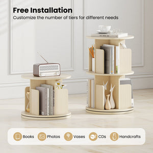 2-Tier Rotating Bookshelf with Dividers and Anti-falling Baffles-Natural view 8