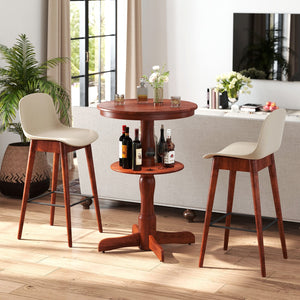 2-Tier Round High Top Bar Table with Storage Shelf and Pedestal Base-Espresso view 2