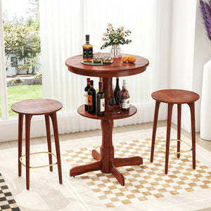 2-Tier Round High Top Bar Table with Storage Shelf and Pedestal Base-Espresso view 3