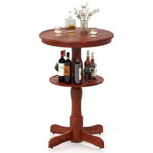 2-Tier Round High Top Bar Table with Storage Shelf and Pedestal Base-Espresso view 4