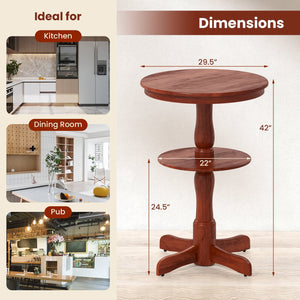 2-Tier Round High Top Bar Table with Storage Shelf and Pedestal Base-Espresso view 5