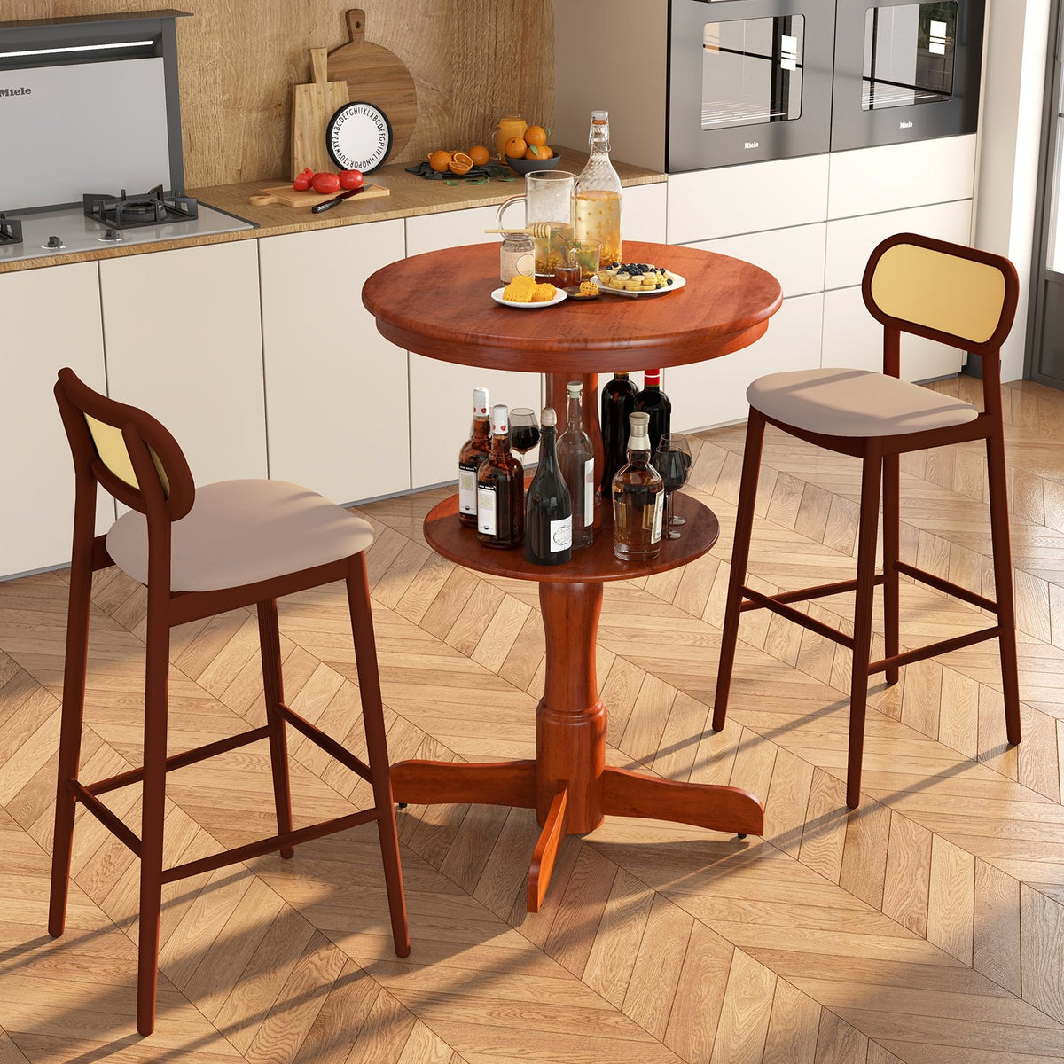 2-Tier Round High Top Bar Table with Storage Shelf and Pedestal Base-Espresso view 7