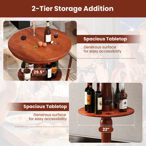 2-Tier Round High Top Bar Table with Storage Shelf and Pedestal Base-Espresso view 8
