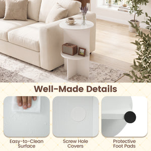 2-Tier Round Side Table with Storage Shelf for Small Space-White view 8