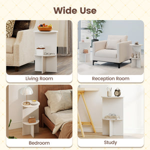 2-Tier Round Side Table with Storage Shelf for Small Space-White view 9