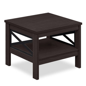 2-Tier Square Side Table with Storage Shelf and X-Frame for Bedroom Living Room-Brown