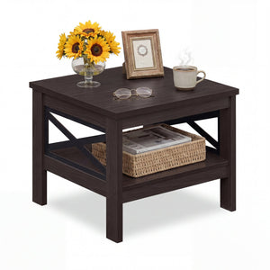 2-Tier Square Side Table with Storage Shelf and X-Frame for Bedroom Living Room-Brown view 4