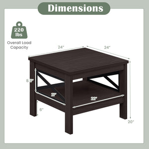 2-Tier Square Side Table with Storage Shelf and X-Frame for Bedroom Living Room-Brown view 5