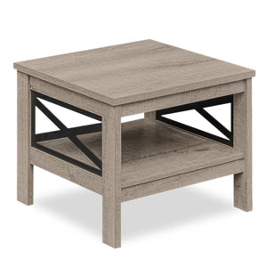 2-Tier Square Side Table with Storage Shelf and X-Frame for Bedroom Living Room-Oak