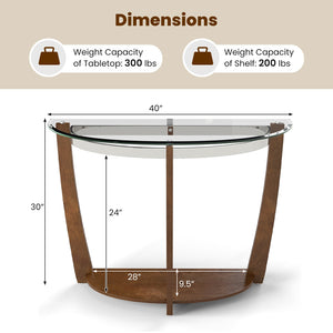 2-tier Tempered Glass Console Table with Clear Glass Top and Open Shelf-Walnut view 5