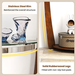 2-tier Tempered Glass Console Table with Clear Glass Top and Open Shelf-Walnut view 8