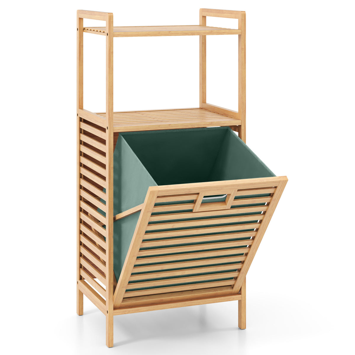 2-Tier Tilt out Laundry Hamper with Foldable and Removable Basket-Green