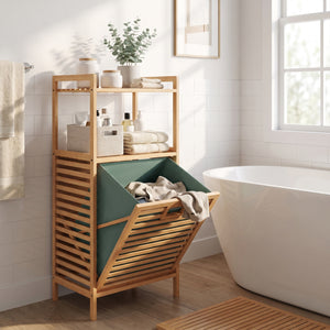 2-Tier Tilt out Laundry Hamper with Foldable and Removable Basket-Green view 6