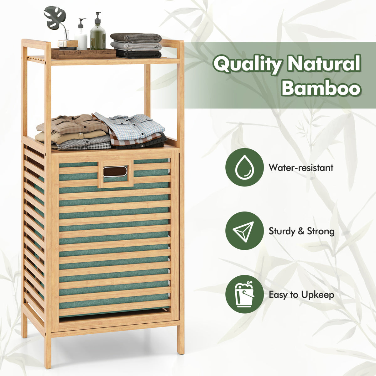 2-Tier Tilt out Laundry Hamper with Foldable and Removable Basket-Green view 7