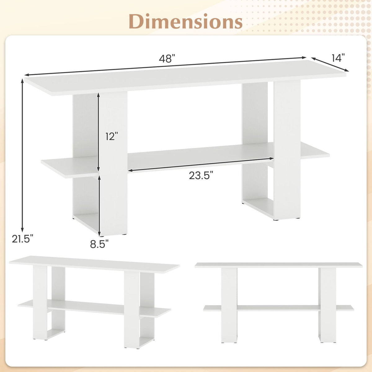 2-Tier TV Stand with Storage for TVs up to 55 Inch Console Table with Open Shelf-White view 5