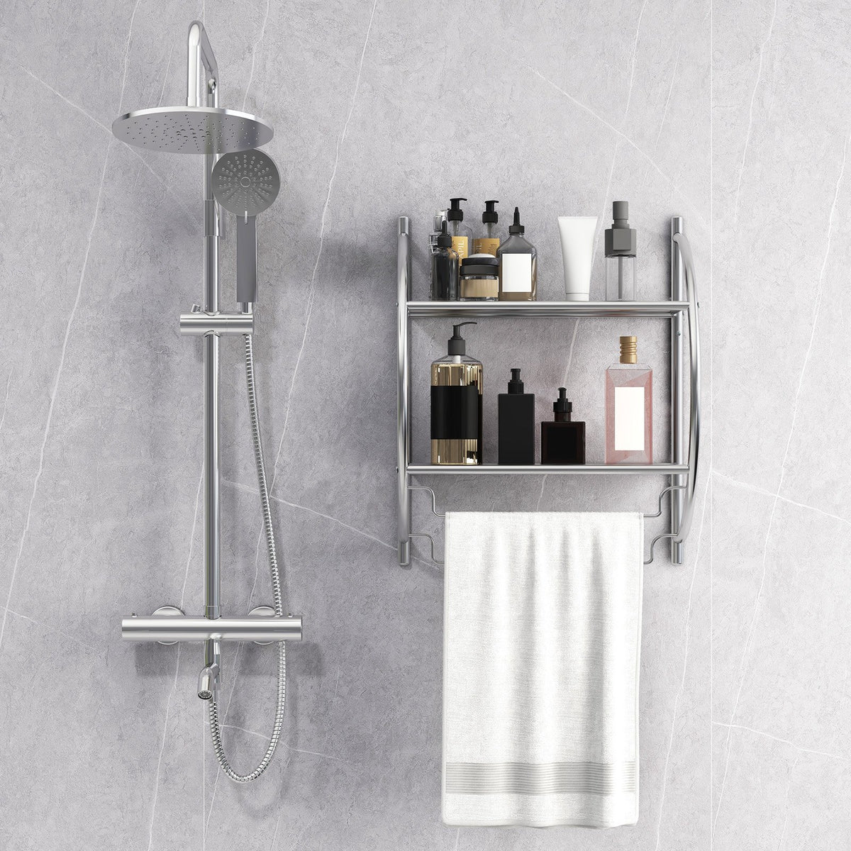 Wall Mounted 2-Tier Bathroom Towel Rack with 2 Towel Bars-Silver view 2