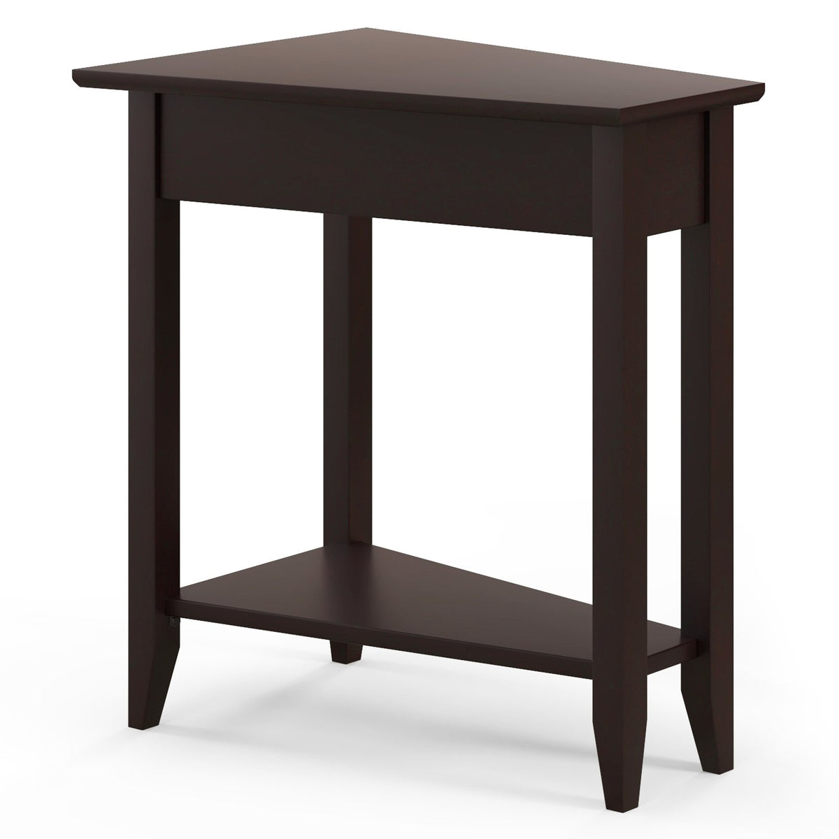2-Tier Wedge Narrow End Table with Storage Shelf and Solid Wood Legs-Espresso view 7