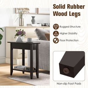 2-Tier Wedge Narrow End Table with Storage Shelf and Solid Wood Legs-Espresso view 8