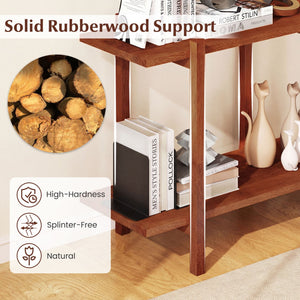 2-Tier Wood Bookshelf Low Horizontal Rubberwood Bookcase for Display-Walnut view 8