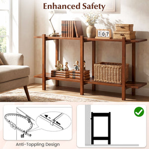 2-Tier Wood Bookshelf Low Horizontal Rubberwood Bookcase for Display-Walnut view 9
