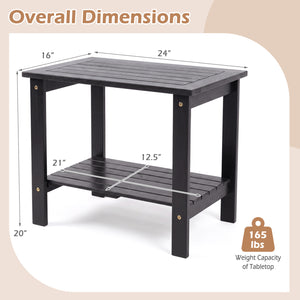 2-Tier Wood Patio End Table with Slatted Tabletop and Storage Shelf for Backyard-Black view 5