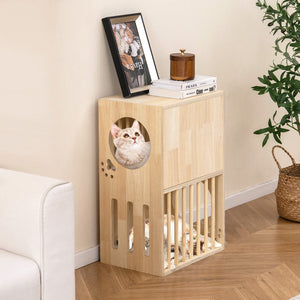 2-tier Wooden Cat Condo Indoor Symmetrical Cat House with Removable Cushions view 2