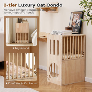 2-tier Wooden Cat Condo Indoor Symmetrical Cat House with Removable Cushions view 7
