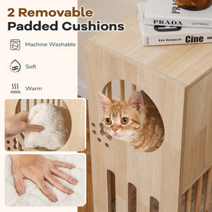 2-tier Wooden Cat Condo Indoor Symmetrical Cat House with Removable Cushions view 9