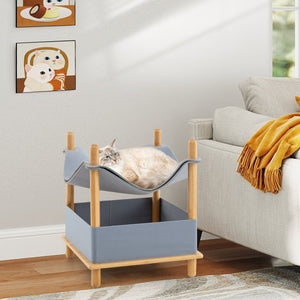 2-Tier Wooden Cat House with Semi-enclosed Condo and Removable Clothes-Gray view 3