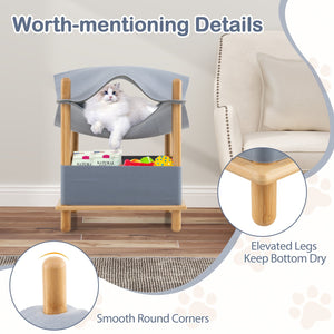 2-Tier Wooden Cat House with Semi-enclosed Condo and Removable Clothes-Gray view 5