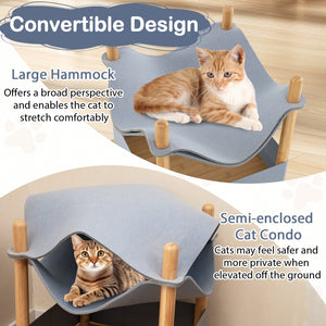 2-Tier Wooden Cat House with Semi-enclosed Condo and Removable Clothes-Gray view 6