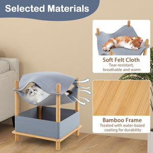 2-Tier Wooden Cat House with Semi-enclosed Condo and Removable Clothes-Gray view 9