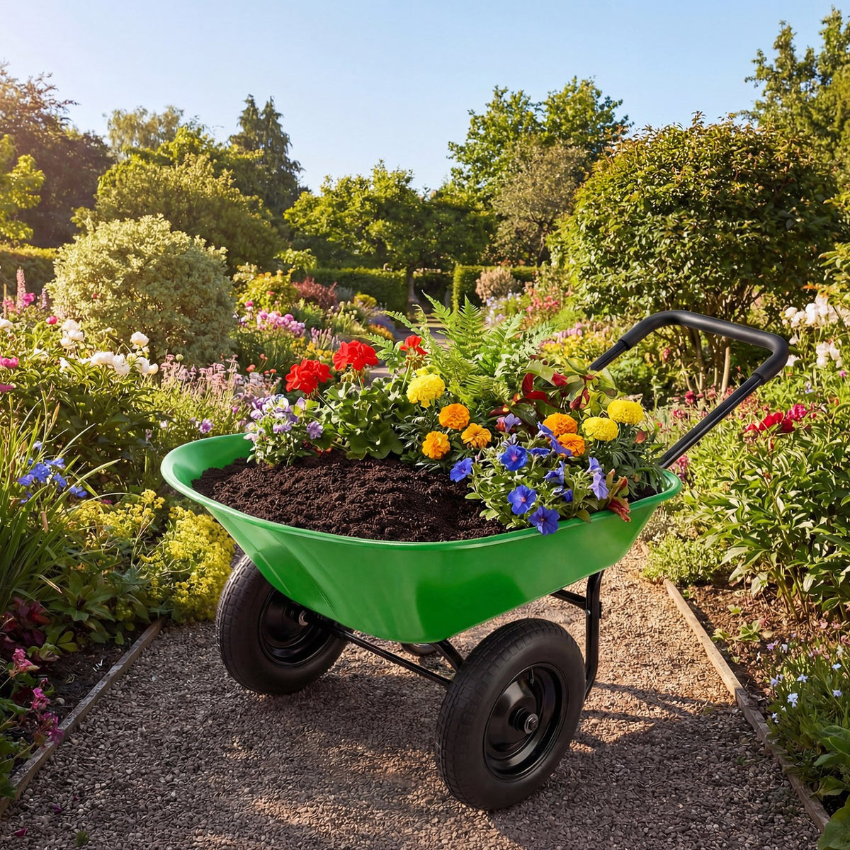 2 Tire Heavy-duty Dolly Utility Cart Wheelbarrow Garden Cart-Light Green view 3