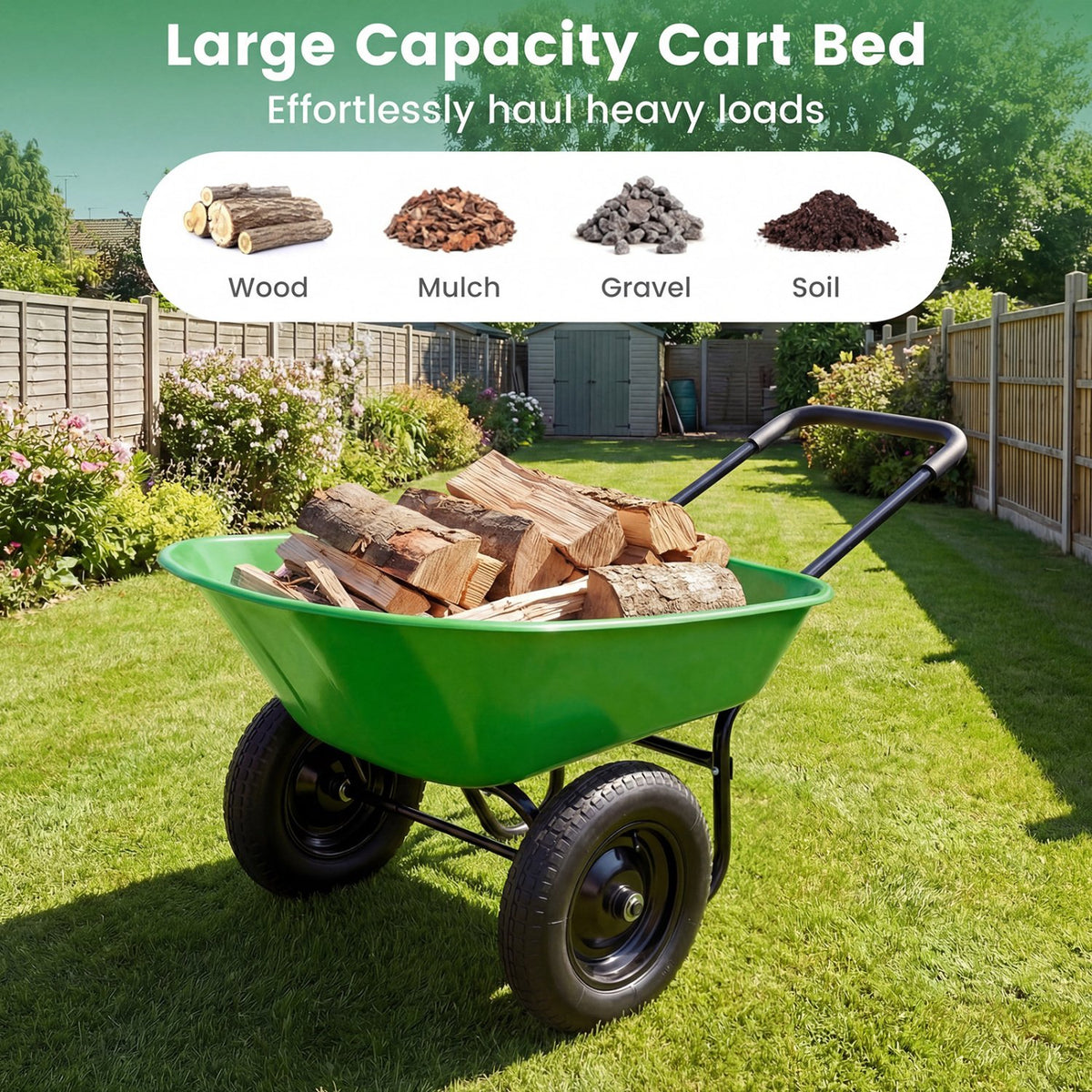 2 Tire Heavy-duty Dolly Utility Cart Wheelbarrow Garden Cart-Light Green view 7