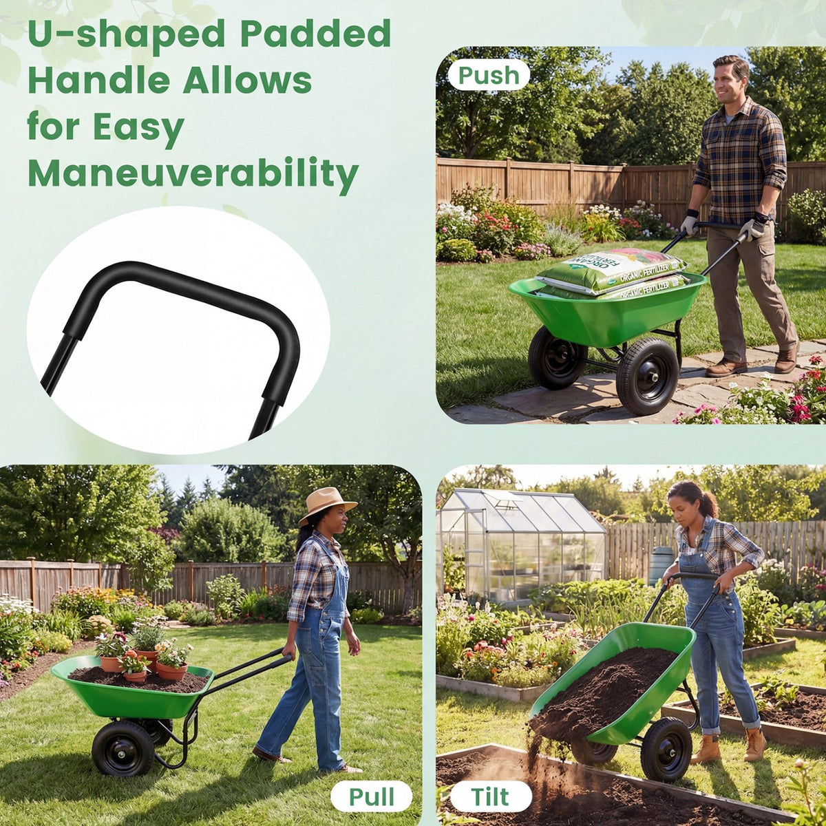 2 Tire Heavy-duty Dolly Utility Cart Wheelbarrow Garden Cart-Light Green view 8