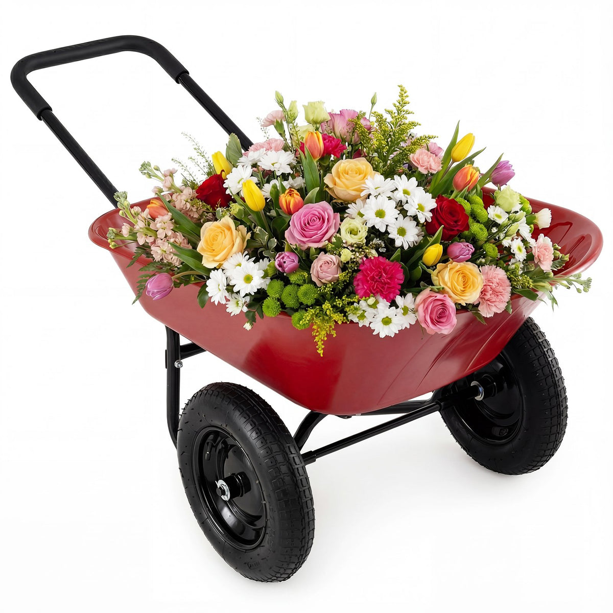 2 Tire Heavy-duty Dolly Utility Cart Wheelbarrow Garden Cart-Red view 2