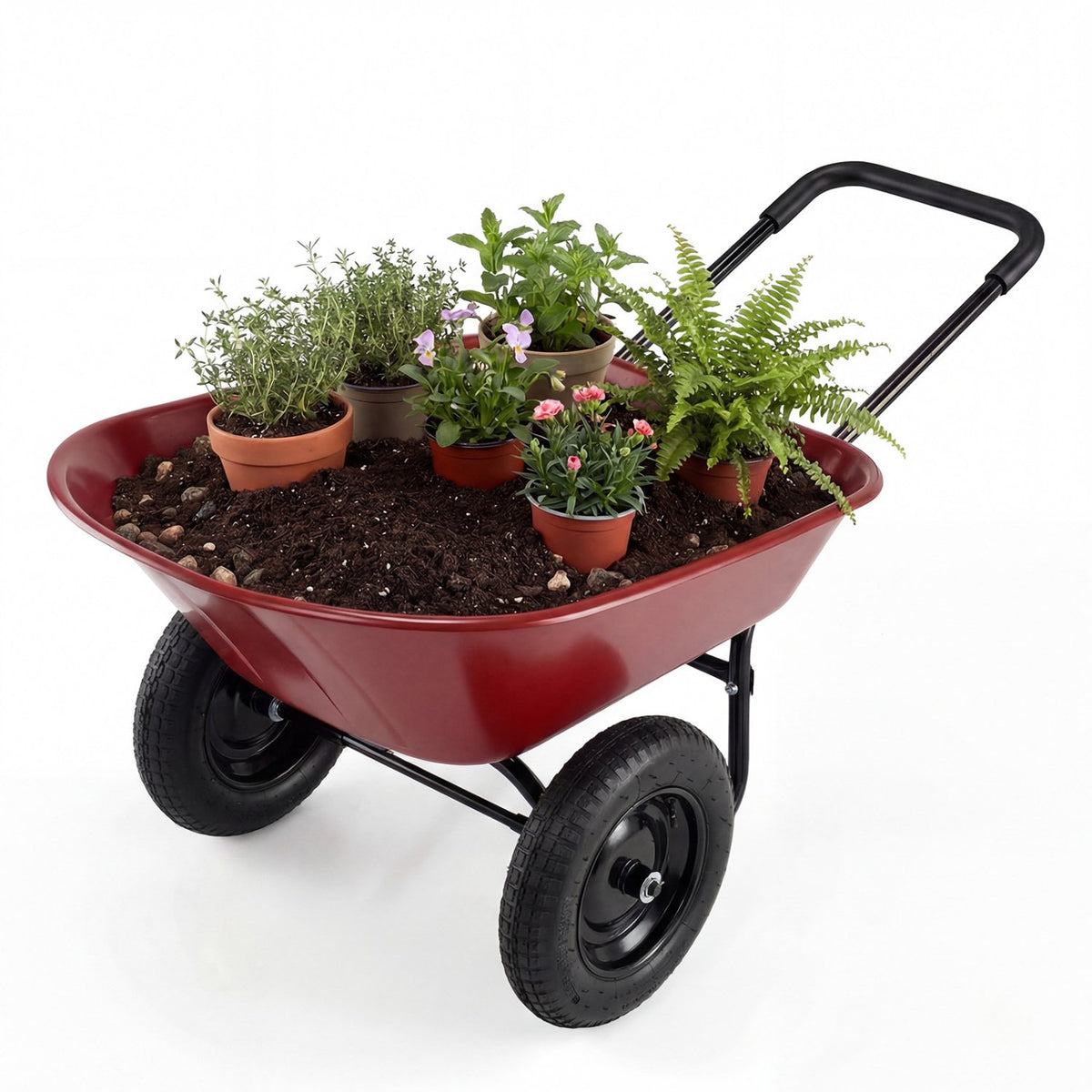 2 Tire Heavy-duty Dolly Utility Cart Wheelbarrow Garden Cart-Red view 5