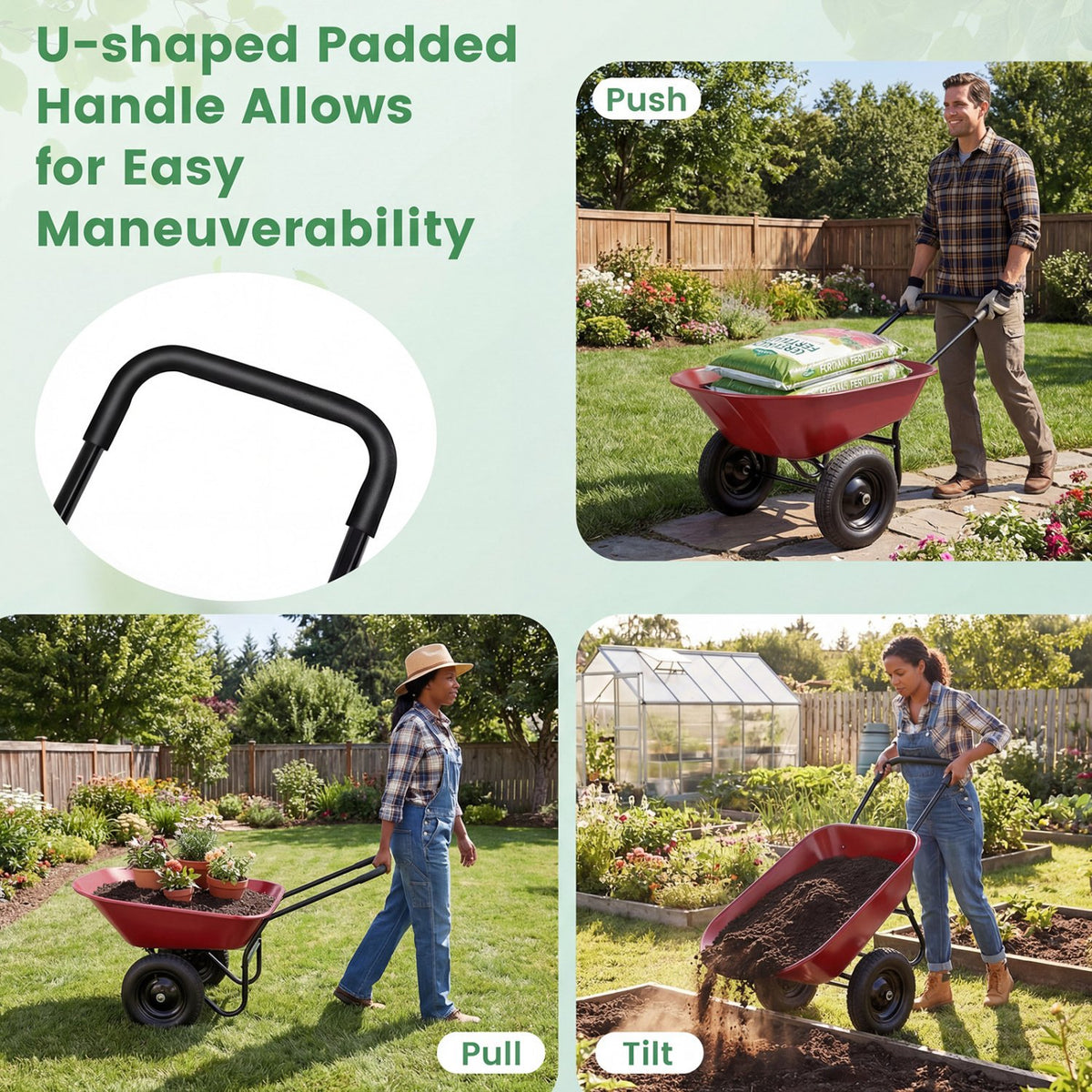 2 Tire Heavy-duty Dolly Utility Cart Wheelbarrow Garden Cart-Red view 8